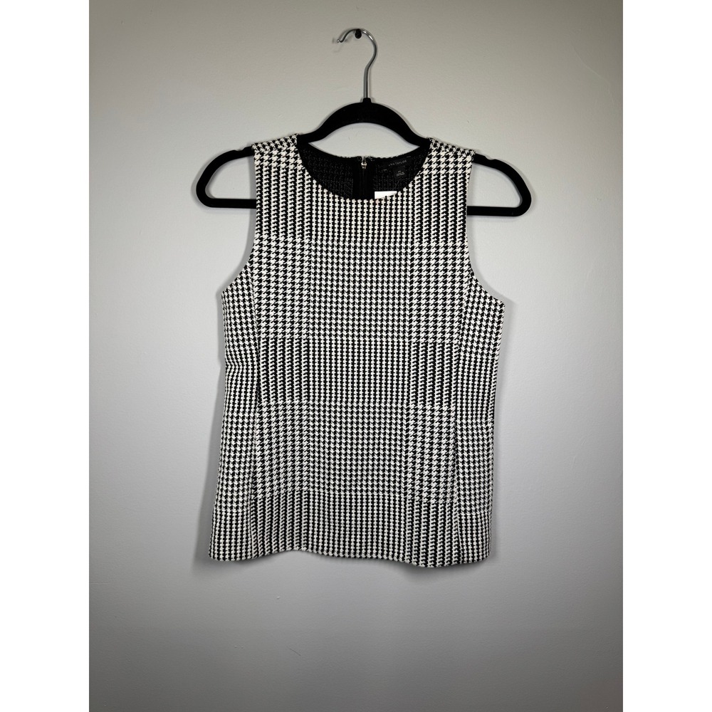 Ann Taylor Houndstooth Sleeveless Shell Top Black White Tweed XS NWT